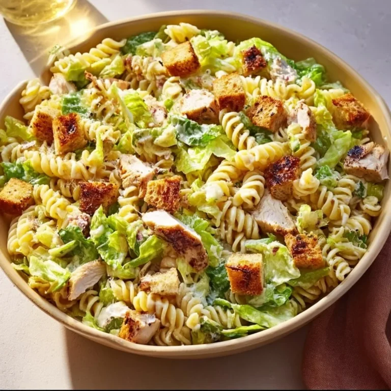 30-Minute Chicken Caesar Pasta Salad with grilled chicken and fresh romaine