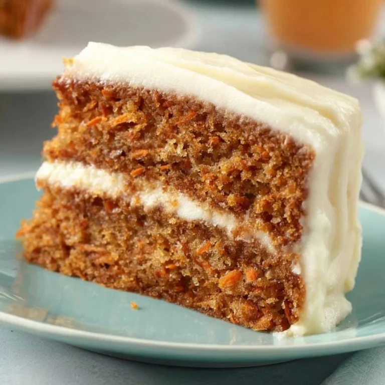 Delicious slice of carrot cake with creamy frosting on a plate