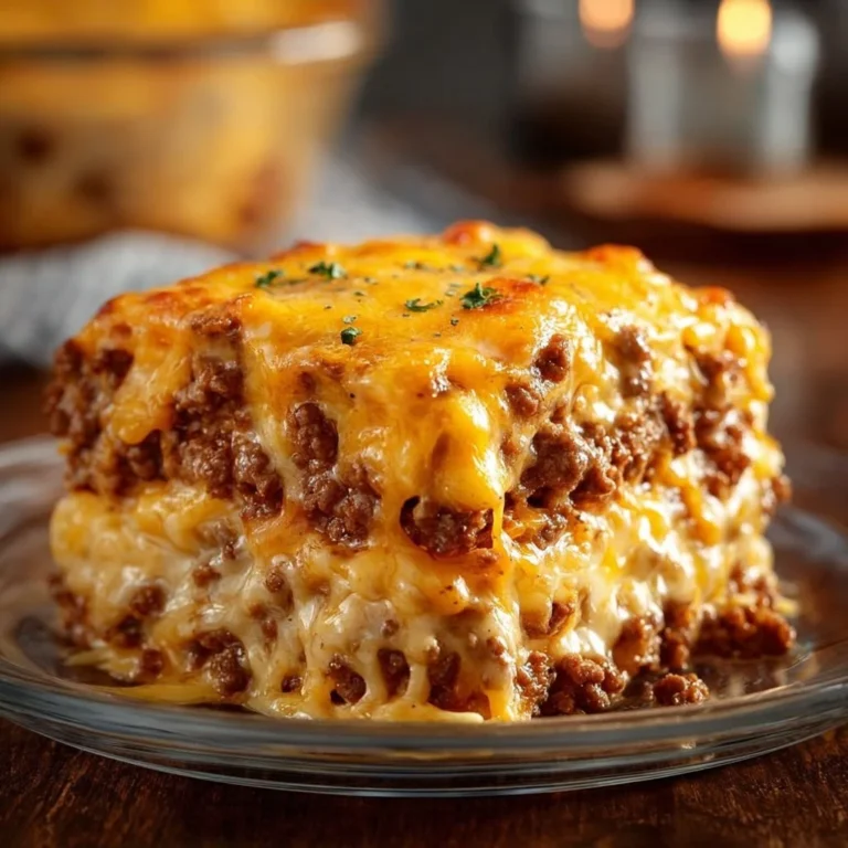 Cattle Drive Casserole served with vegetables in a rustic dish