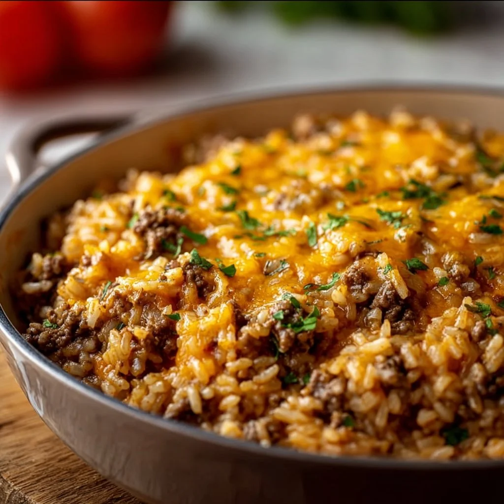 Cheesy Ground Beef and Rice Casserole
