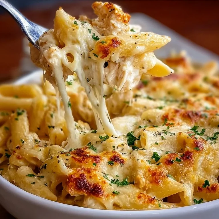 Delicious Chicken Alfredo Ziti Casserole served in a baking dish