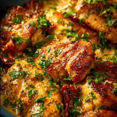 Crock Pot Marry Me Chicken served with a side of vegetables and herbs