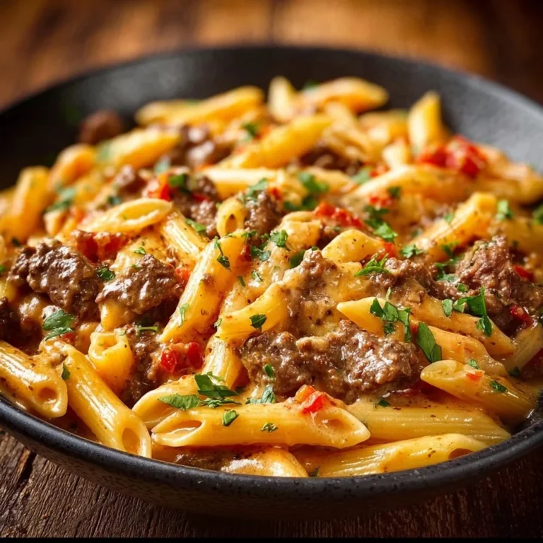 Delicious creamy beef pasta dish served in a bowl, perfect for family dinner.