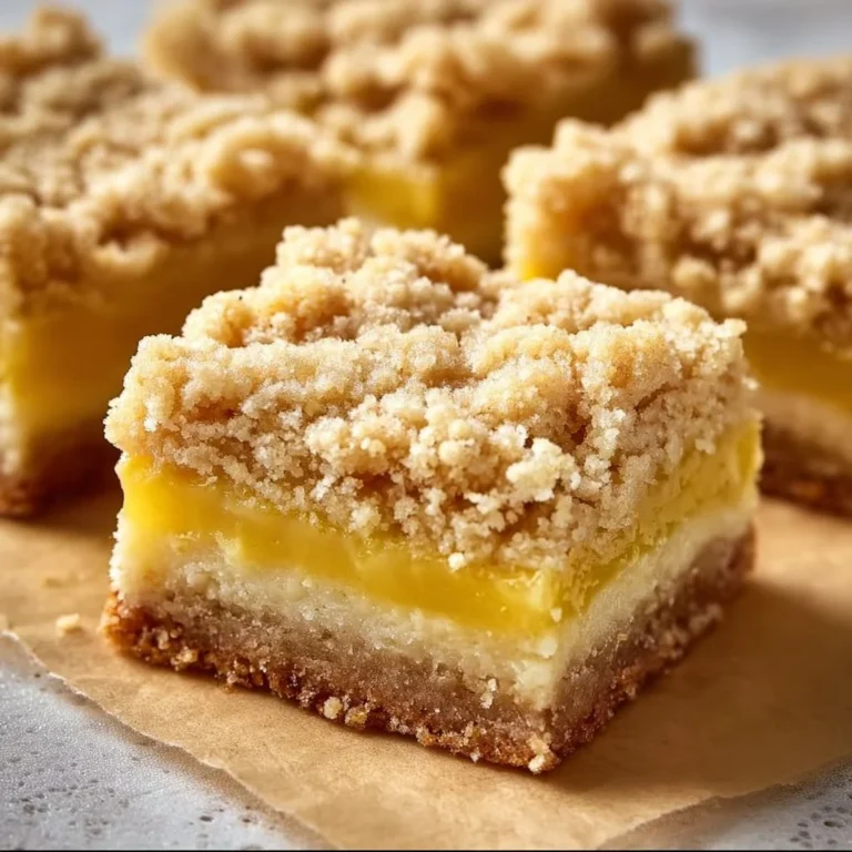 Delicious lemon crumb bars topped with a buttery crumble, perfect for dessert.