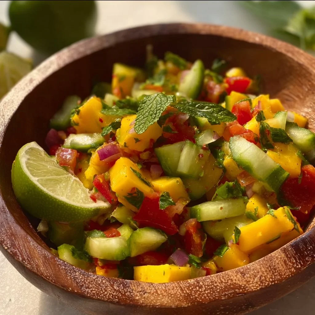 Fresh mango avocado salad with vibrant colors and healthy ingredients