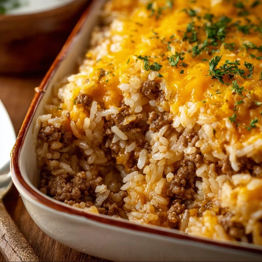 Cheesy Ground Beef and Rice Casserole