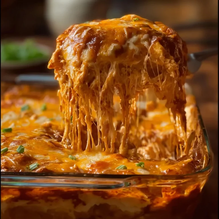 Delicious Easy Cheesy Keto Chicken Enchilada Casserole topped with cheese