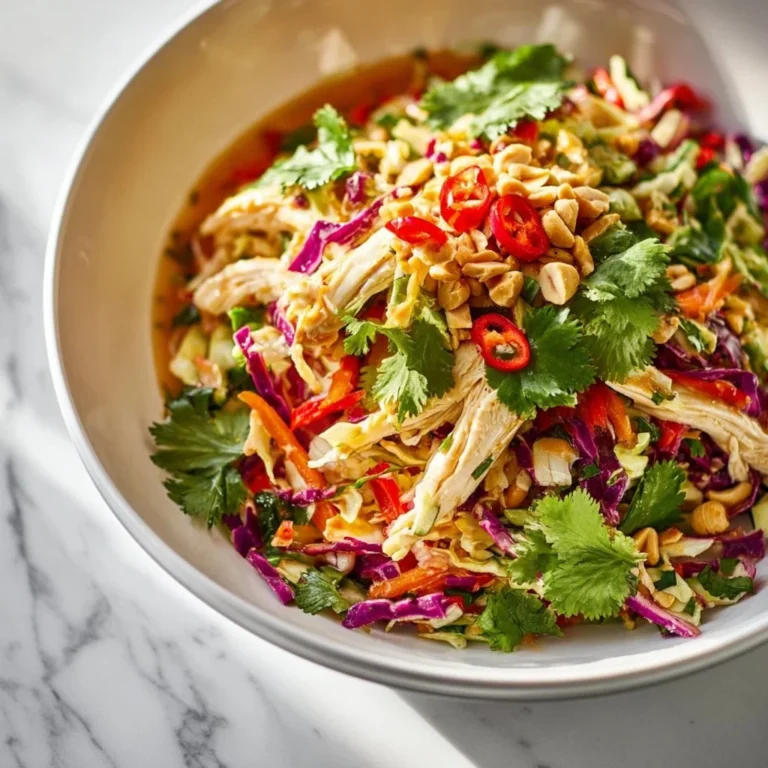 Healthy Vietnamese chicken salad with crunchy vegetables and fresh herbs