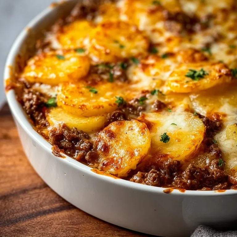 Hobo Casserole with ground beef served in a baking dish