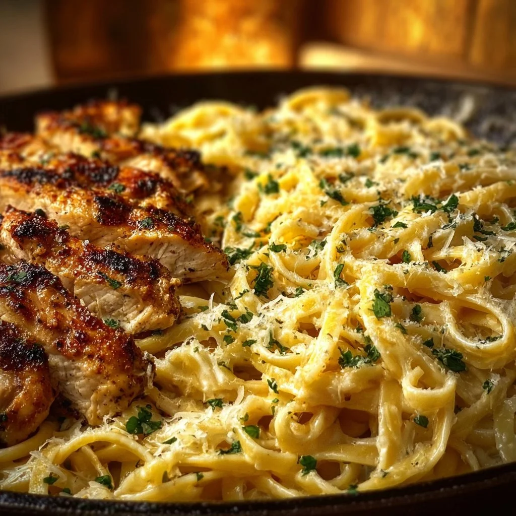 Homemade Cajun Chicken Linguine in Cheesy Alfredo Three-Cheese Parmesan Sauce
