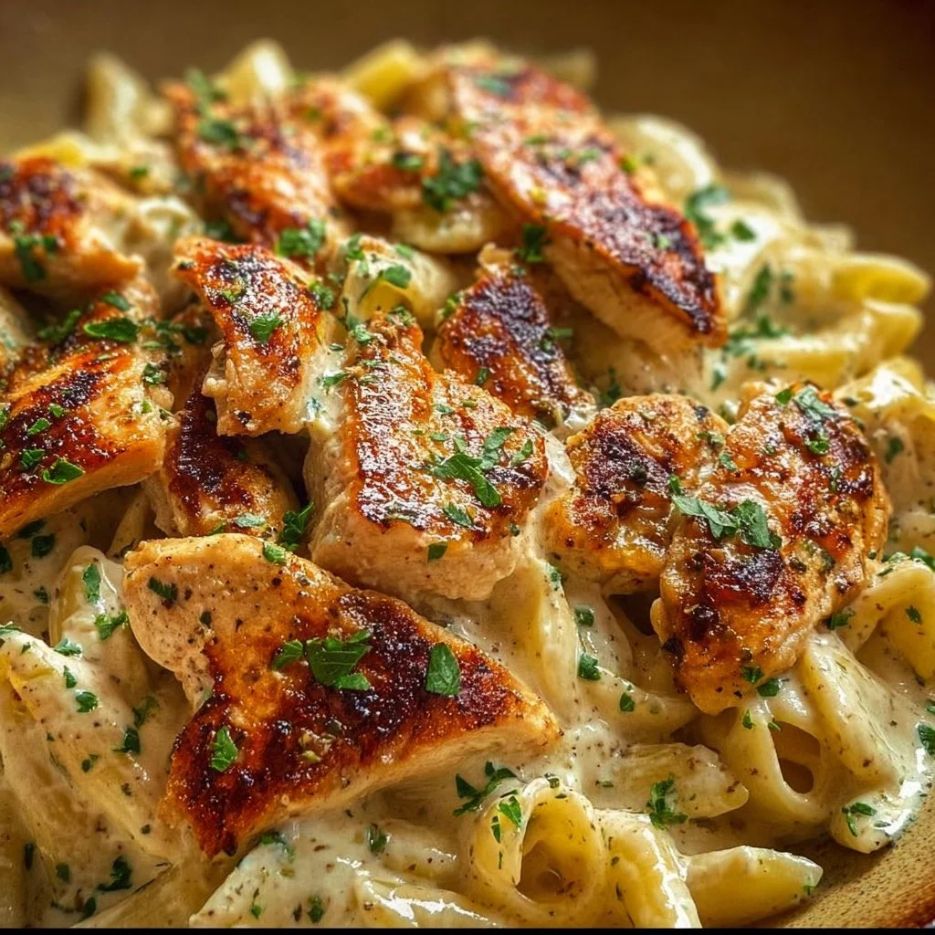 Creamy Boursin Chicken Pasta served in a bowl