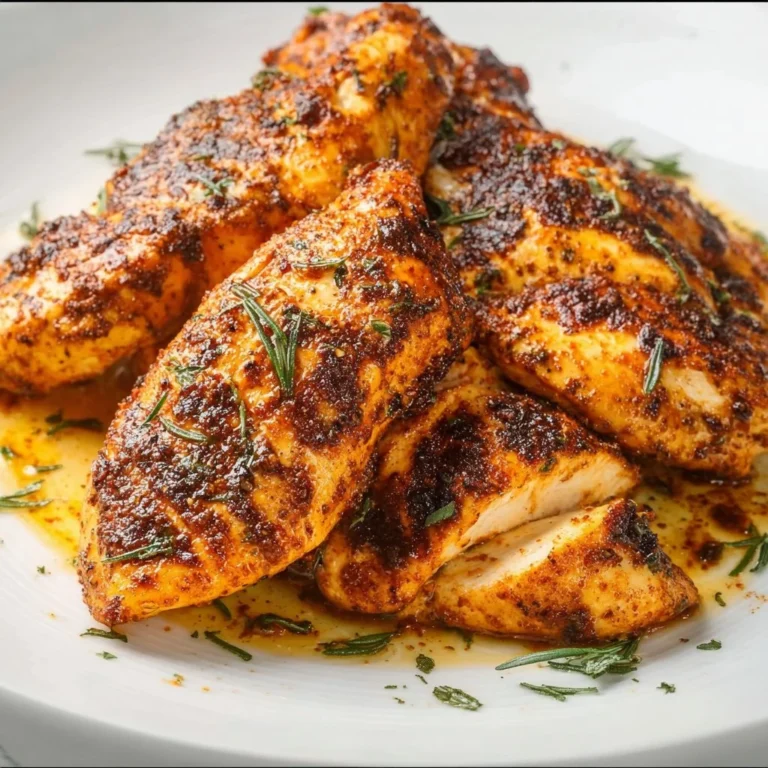 Delicious juicy baked chicken breast served with herbs and spices