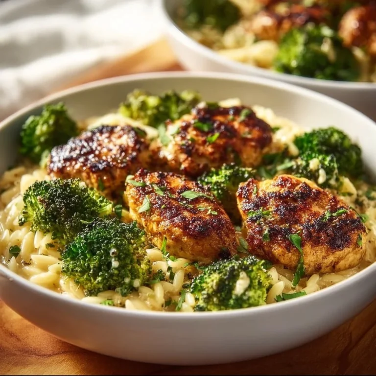 Lemon Pepper Chicken served with Broccoli Orzo for a healthy dinner option