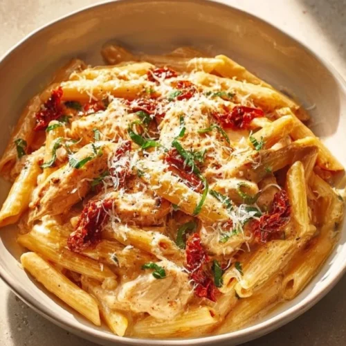 Delicious Marry Me Chicken Pasta topped with herbs and cheese