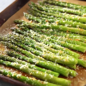 Parmesan Baked Asparagus dish garnished and ready to serve