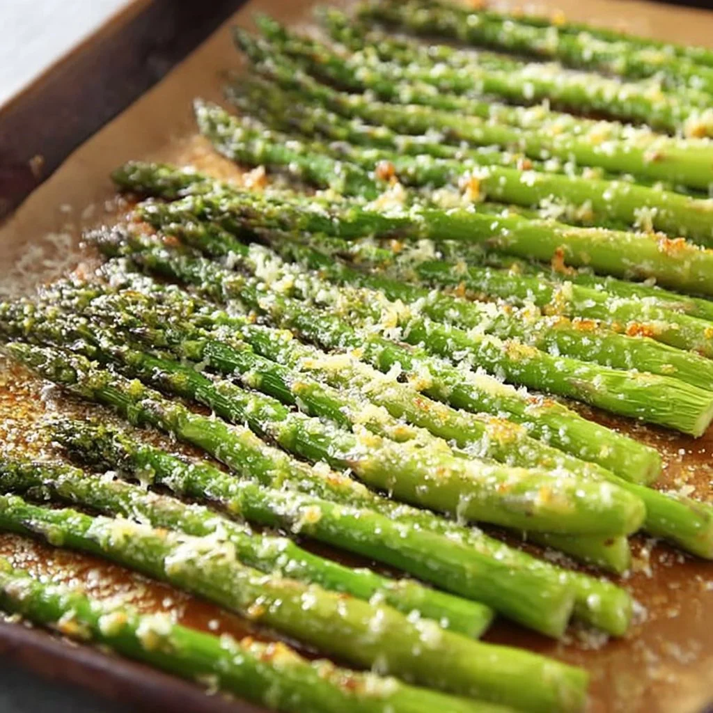 Parmesan Baked Asparagus dish garnished and ready to serve