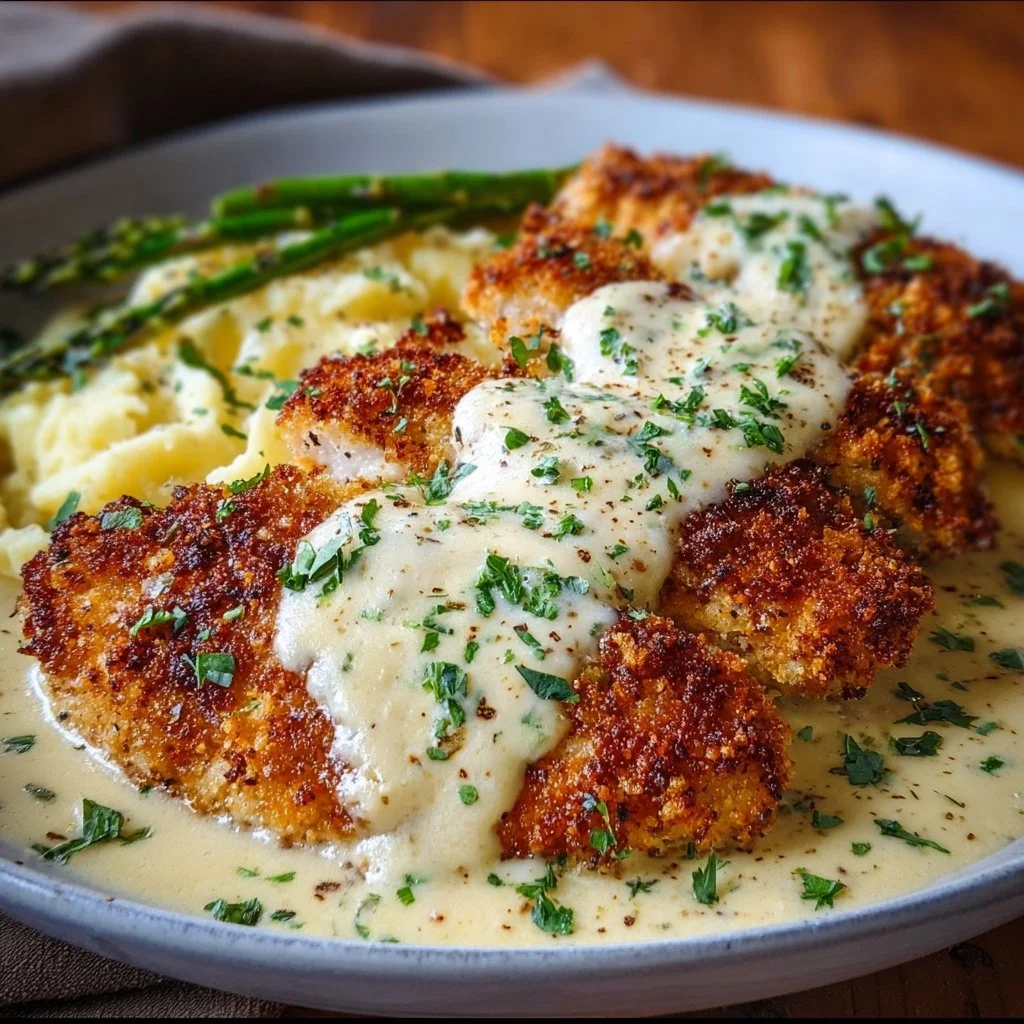 Parmesan Crusted Chicken with Creamy Garlic Sauce – Easy Family Dinner Recipe