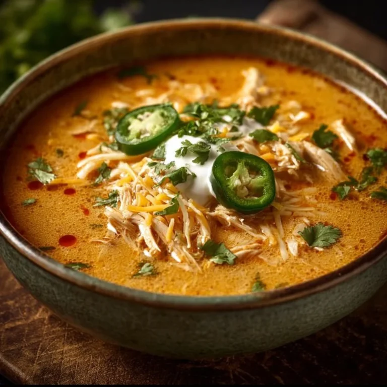 Bowl of quick and easy chicken enchilada soup garnished with cilantro
