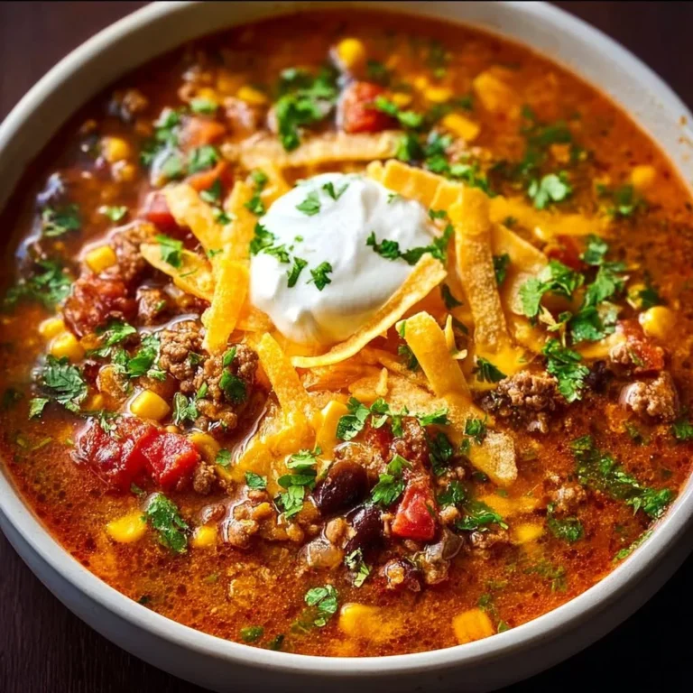 Bowl of delicious taco soup topped with cheese and cilantro, perfect for dinner.